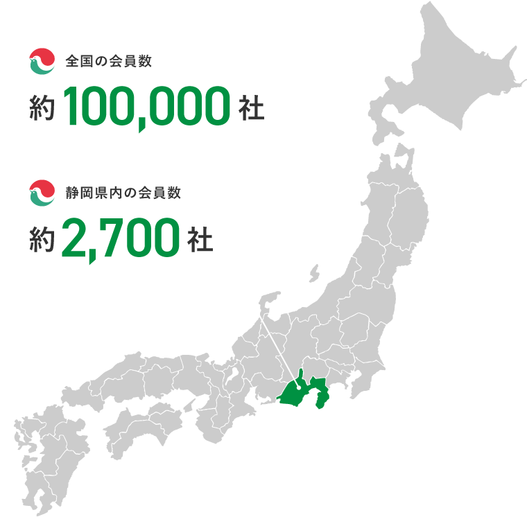 全国の会員数約100,000万社。静岡県内の会員数約2,700社